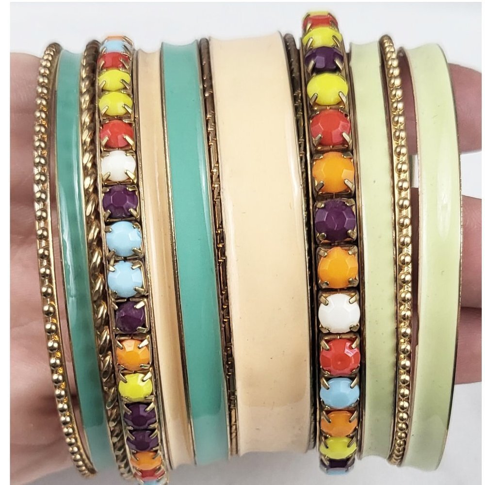13 Gold Tone Bangle Bracelets Multicolor